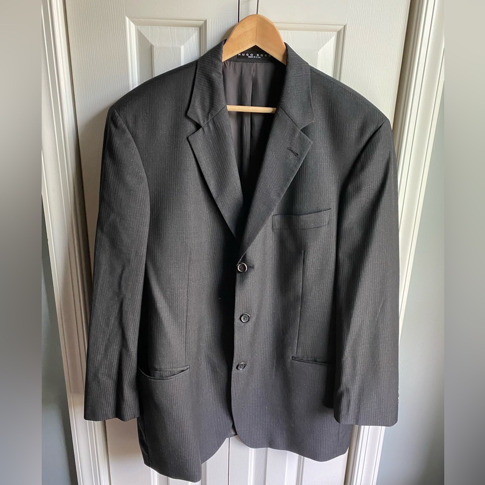 Hugo Boss Einstein Sigma Suit Jacket Dark Gray Virgin Wool Striped Blazer 44R